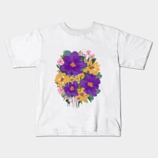 Purple Abstract Wild Flowers Illustration Kids T-Shirt